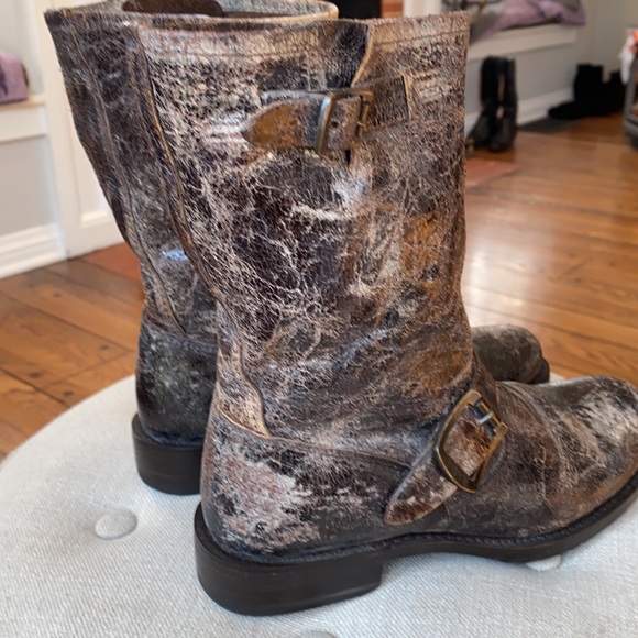 Frye Veronica Distressed Ankle Cowboy Western Boots Buckle Brown Women's 6.5D - Picture 8 of 14
